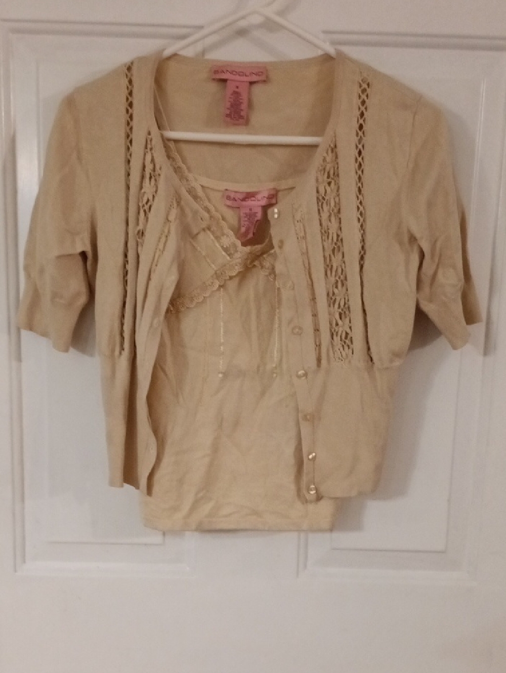Bandolino Cream Lace-Trim Cardigan & Tank Duo